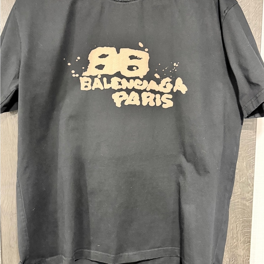 Balenciaga Black and Tan Logo Tee